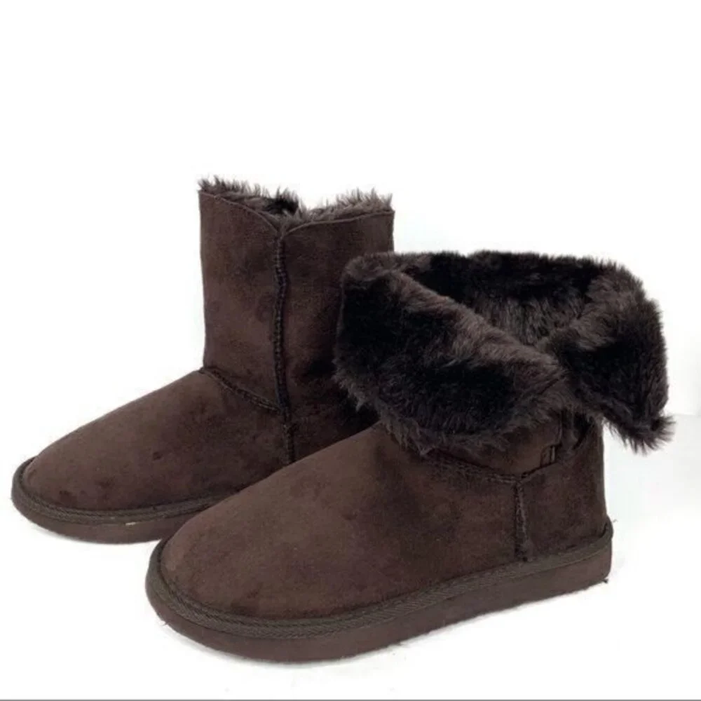 Bumper Brown Faux Suede & Fur Boots Size 7